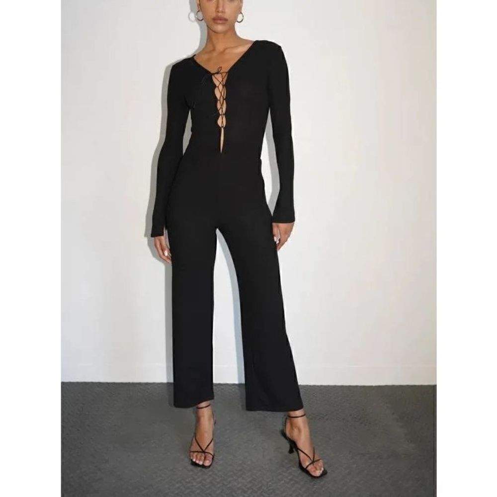 Lna - Kalaya Rib Jumpsuit black size XS